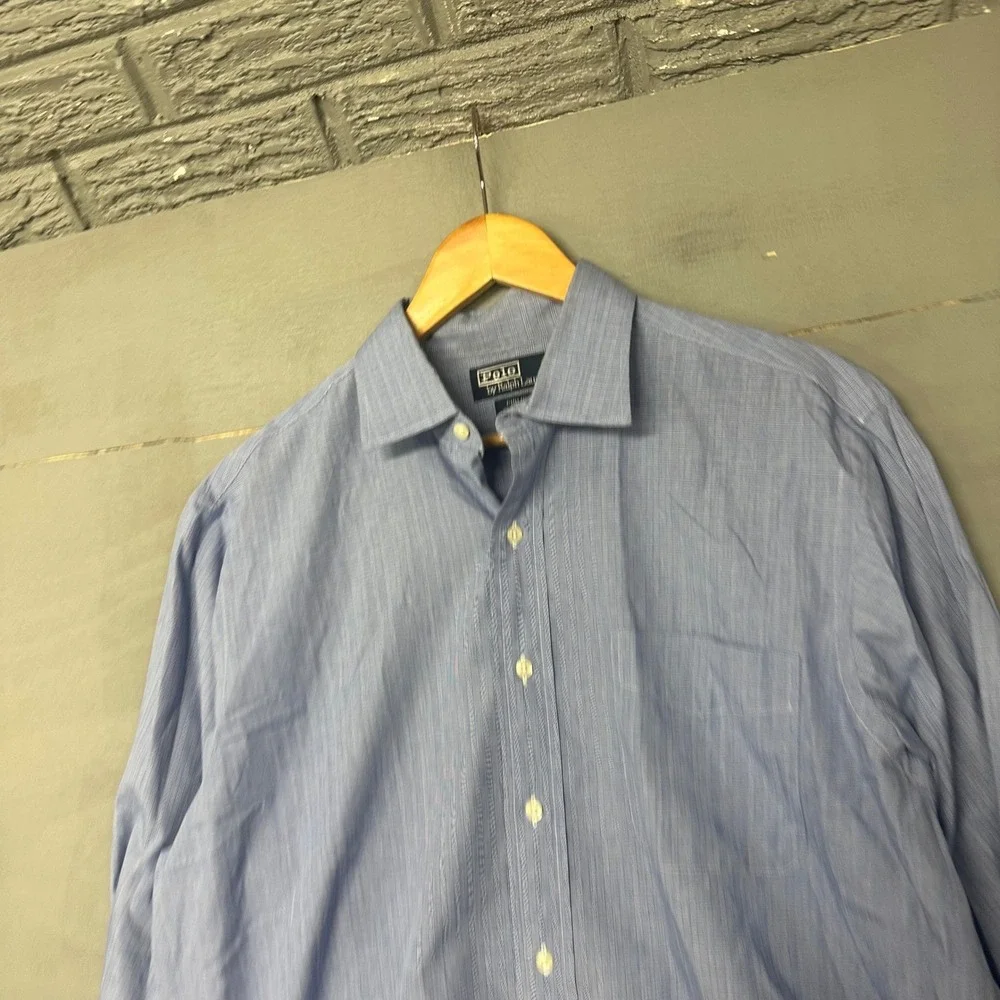Polo Ralph Lauren Philip Mens Blue Micro Check‎ Cotton Button Down Shirt 16.5 34